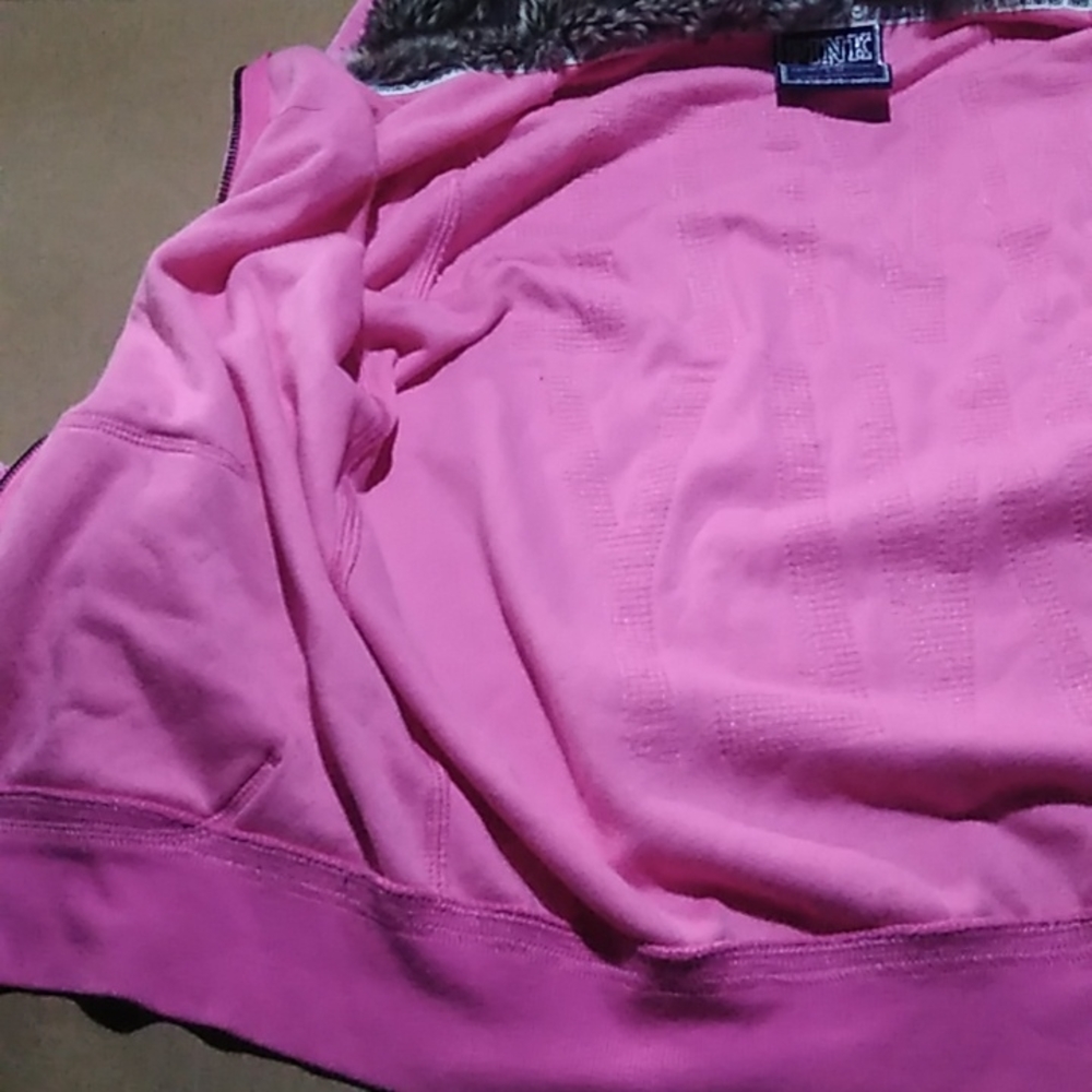 PINK Victoria's Secret Hoody Sweater Size L 1986 Invite Only faux fur & sequins - Picture 12 of 12